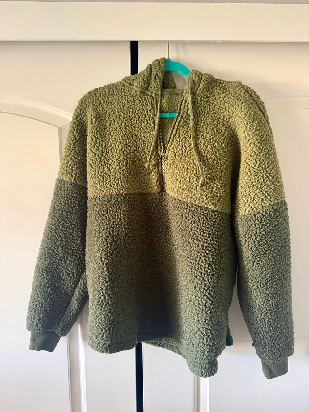 Olive Two-Tone Sherpa Half-Zip Hoodie Sweater